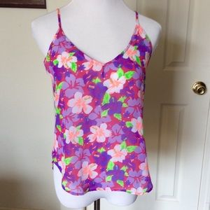 Selena Gomez High Low Sheer Floral Tank